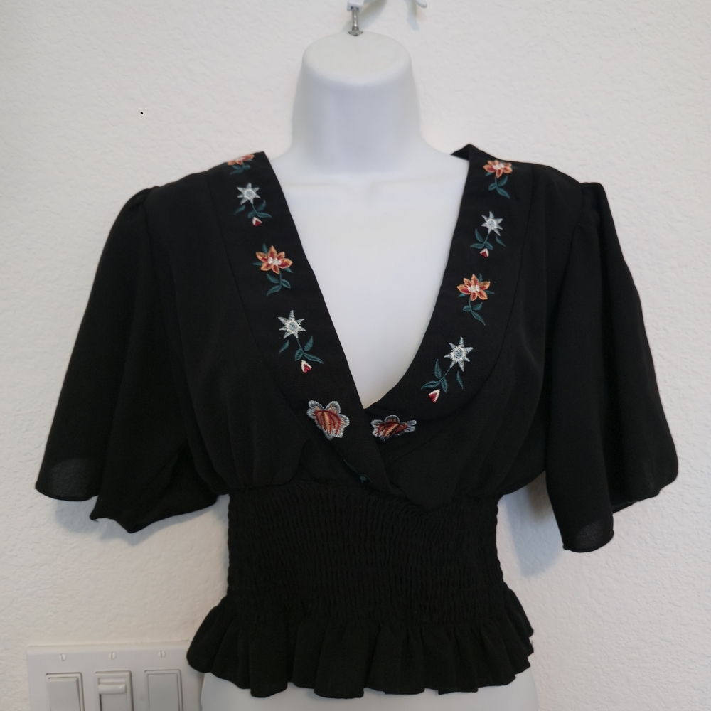 Embroidered Black Women's Top
